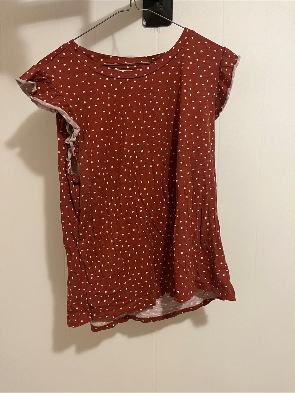 maurices Polka Dot Short Sleeve Top in Brown Size Small